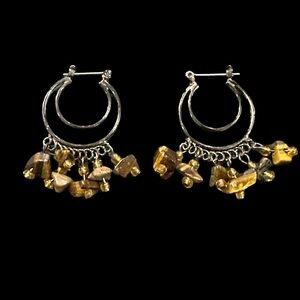 Handcrafted Hoop Earrings With Tigers Eye Beads